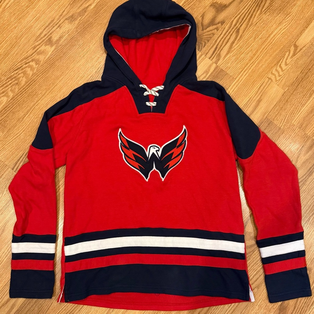NHL Washington Capitals Lace-Up Hoodie Youth‎ XL 18/20 Red Navy Blue Sweatshirt